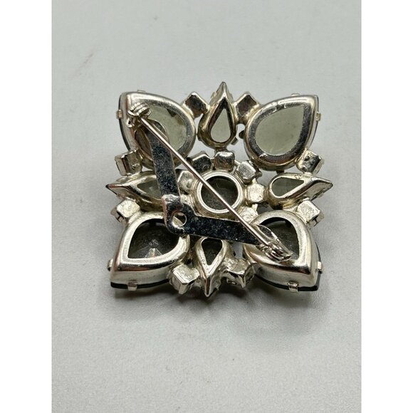 Vintage Grey Black Diamond Shape Rhinestones Pin Brooch Silver Tone Layered Pin - Picture 7 of 9
